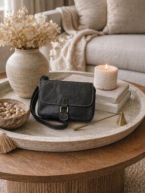 Jack Georges Voyager Mini Leather Crossbody Bag Black